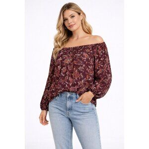 Loft Floral Square Neck Peplum Long Sleeve Blouse Size Large